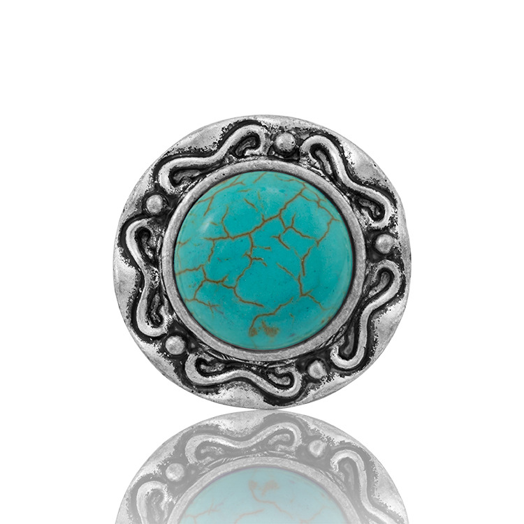 Turquoise Gemstone Rings for Women Girls Adjustable Fashion Silver Alloy Metal Ring