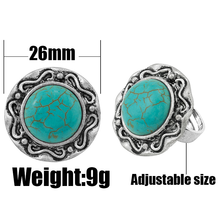 Turquoise Gemstone Rings for Women Girls Adjustable Fashion Silver Alloy Metal Ring