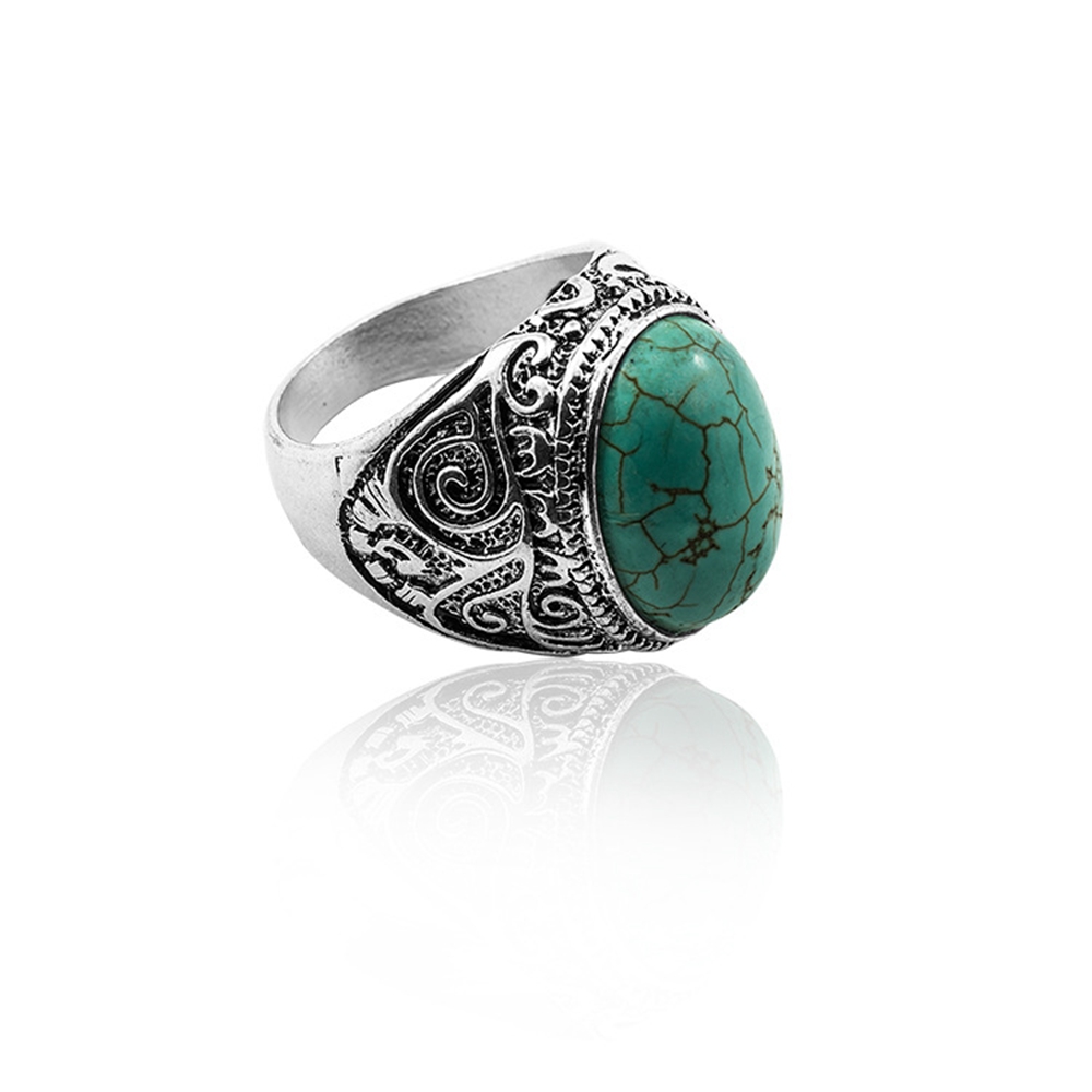 Turquoise Gemstone Rings for Women Girls Adjustable Fashion Silver Alloy Metal Ring