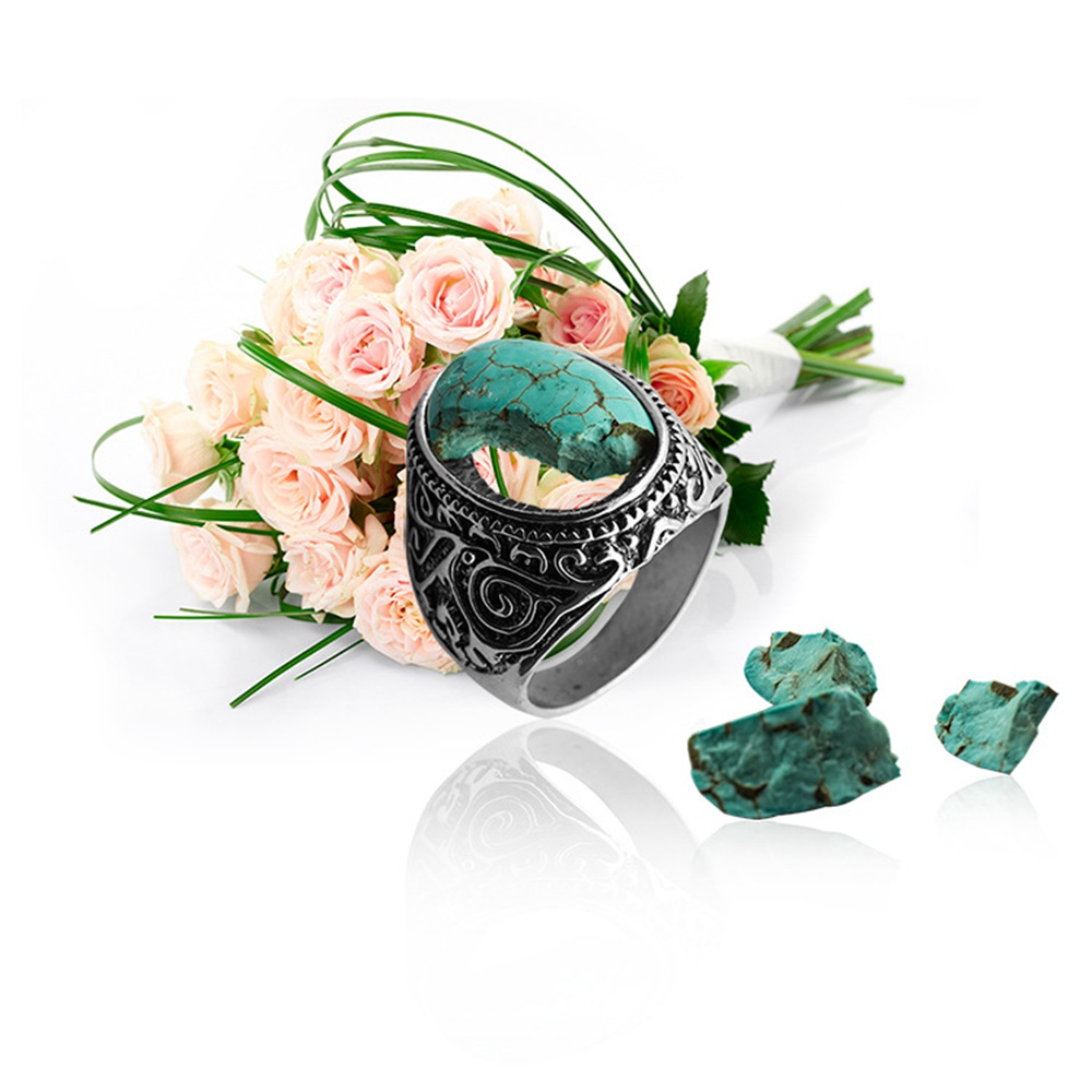 Turquoise Gemstone Rings for Women Girls Adjustable Fashion Silver Alloy Metal Ring