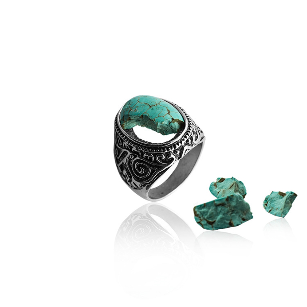 Turquoise Gemstone Rings for Women Girls Adjustable Fashion Silver Alloy Metal Ring