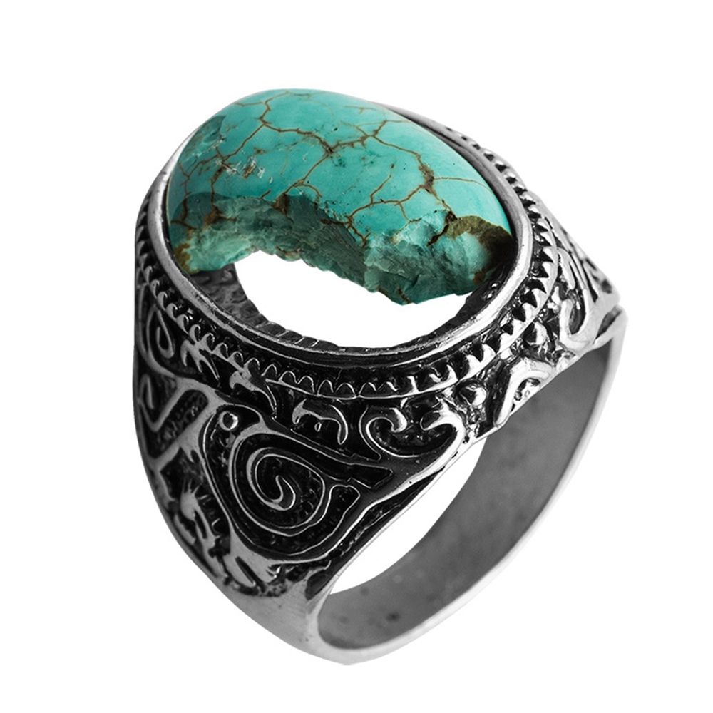 Turquoise Gemstone Rings for Women Girls Adjustable Fashion Silver Alloy Metal Ring