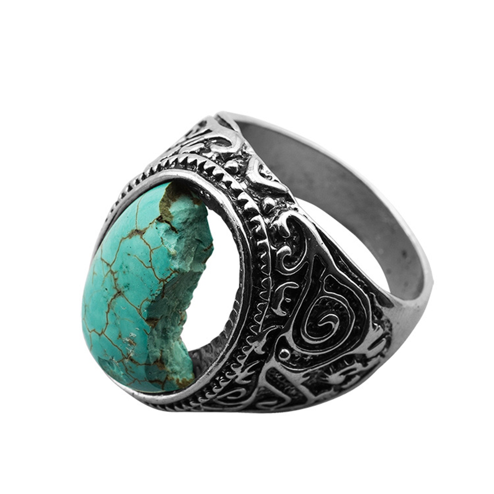 Turquoise Gemstone Rings for Women Girls Adjustable Fashion Silver Alloy Metal Ring
