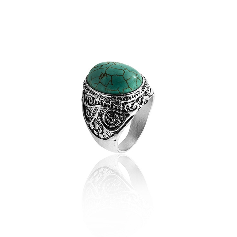 Turquoise Gemstone Rings for Women Girls Adjustable Fashion Silver Alloy Metal Ring
