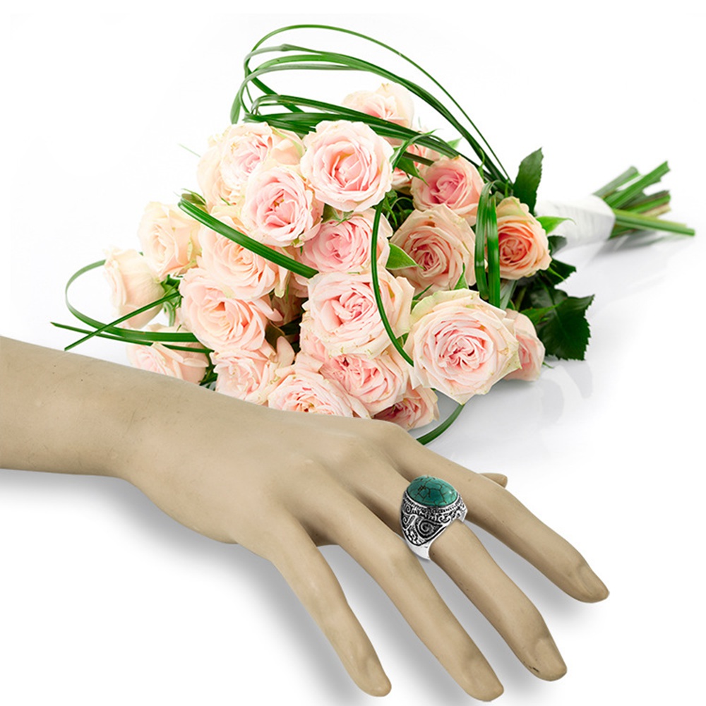 Turquoise Gemstone Rings for Women Girls Adjustable Fashion Silver Alloy Metal Ring