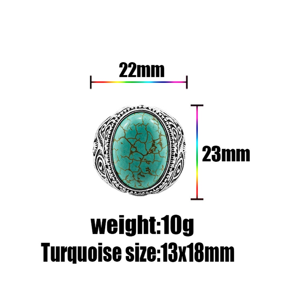 Turquoise Gemstone Rings for Women Girls Adjustable Fashion Silver Alloy Metal Ring