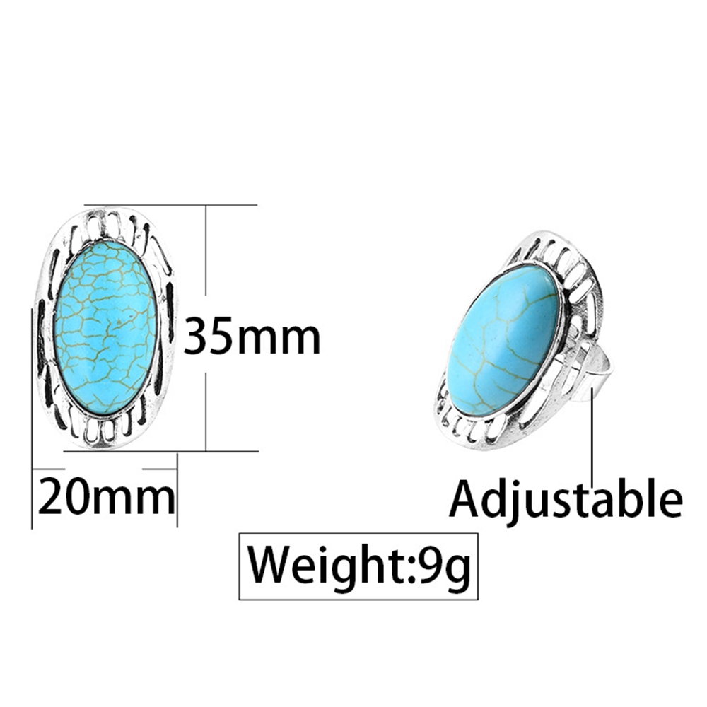 Turquoise Gemstone Rings for Women Girls Adjustable Fashion Silver Alloy Metal Ring