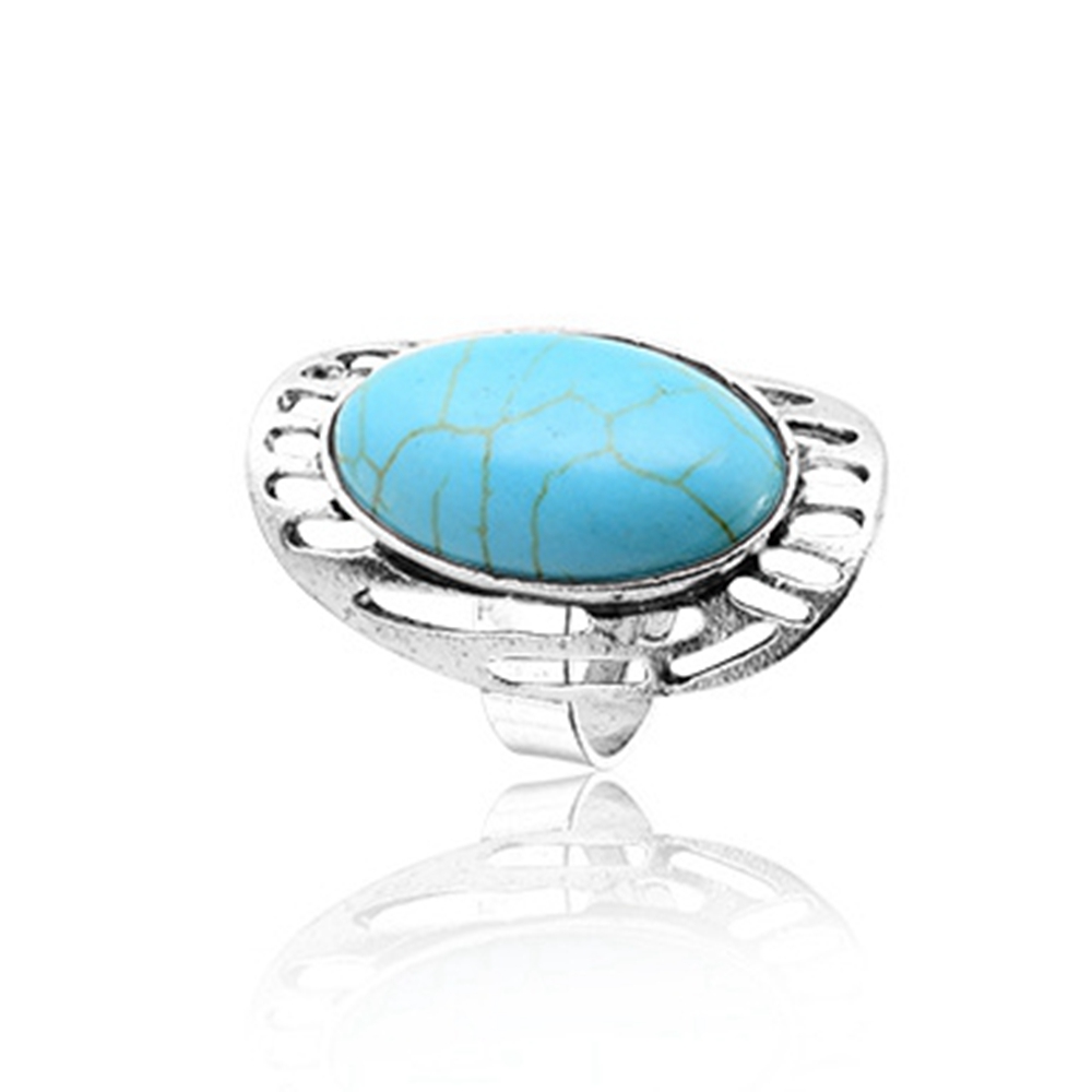 Turquoise Gemstone Rings for Women Girls Adjustable Fashion Silver Alloy Metal Ring