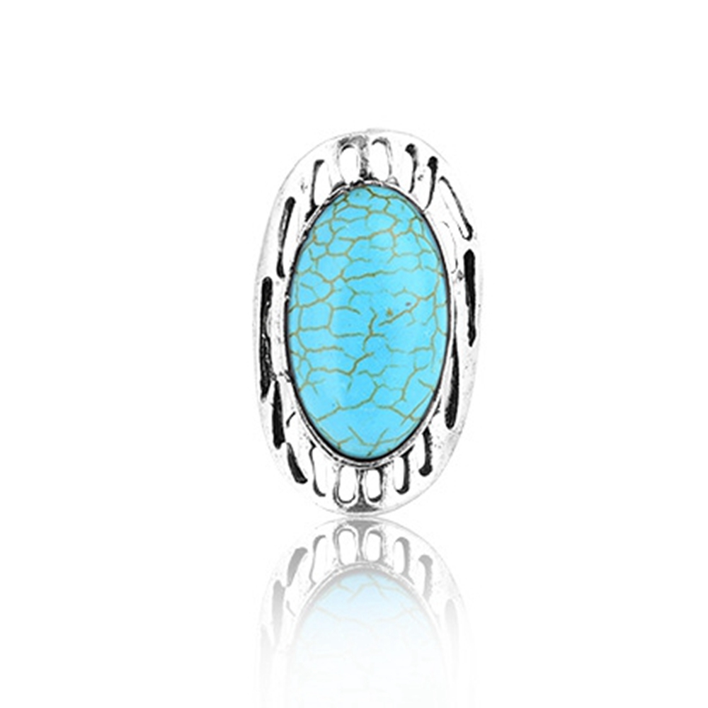 Turquoise Gemstone Rings for Women Girls Adjustable Fashion Silver Alloy Metal Ring