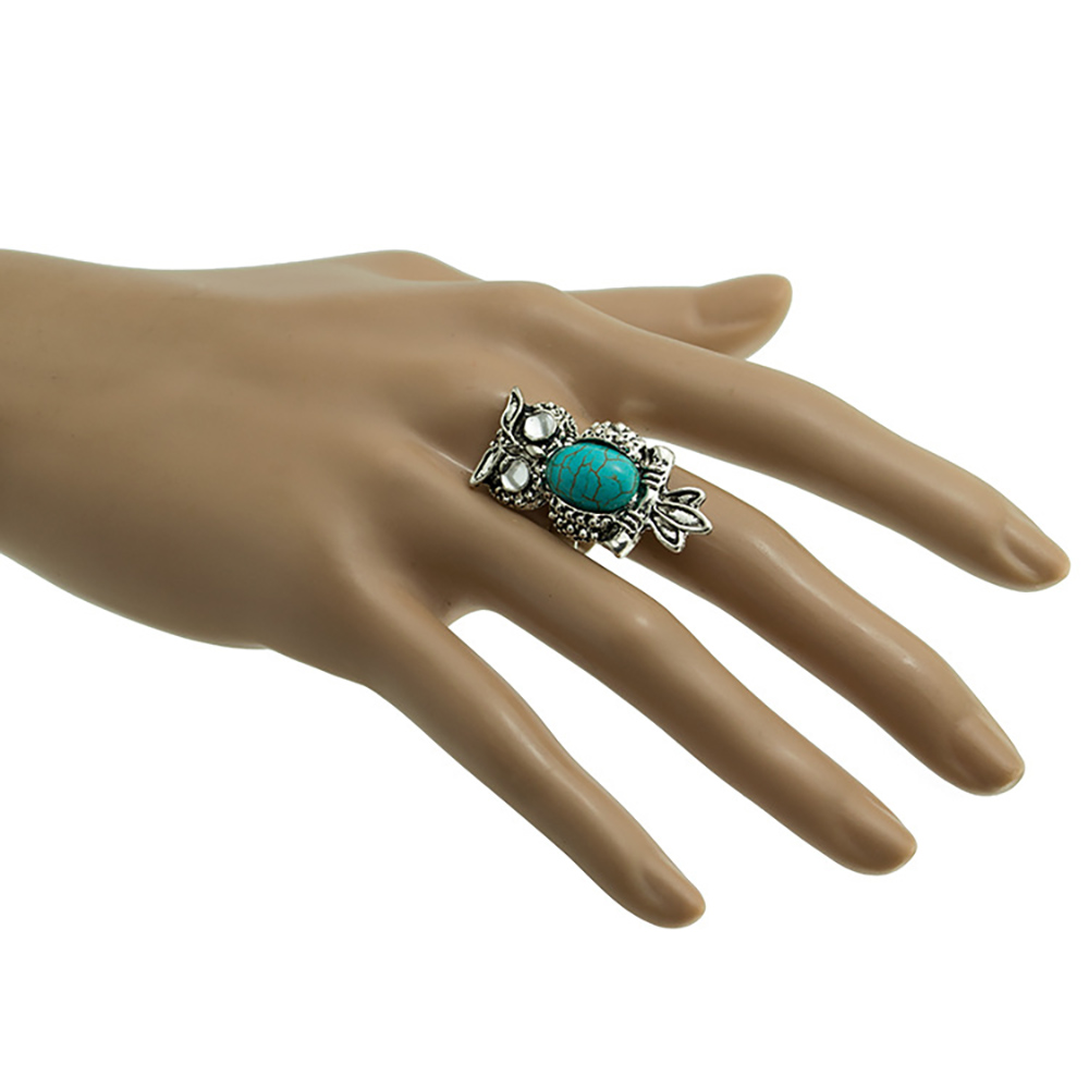 Turquoise Gemstone Rings for Women Girls Adjustable Fashion Silver Alloy Metal Ring