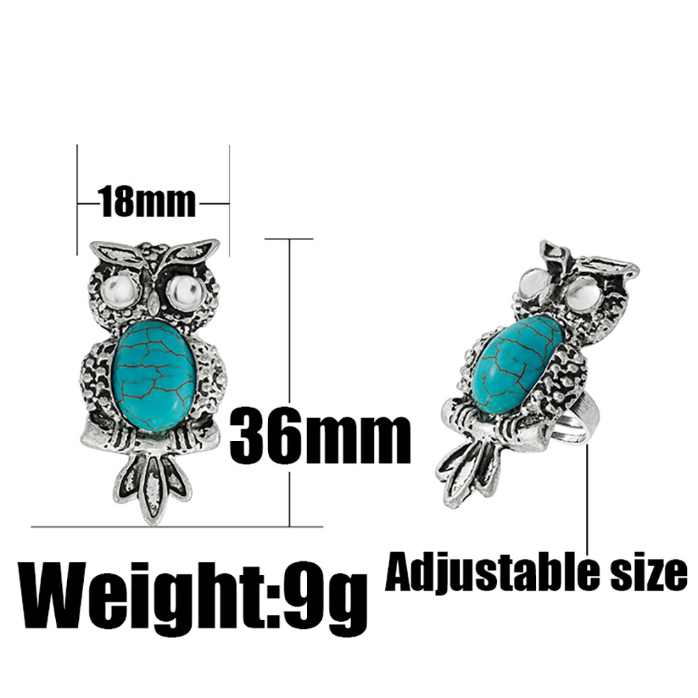 Turquoise Gemstone Rings for Women Girls Adjustable Fashion Silver Alloy Metal Ring