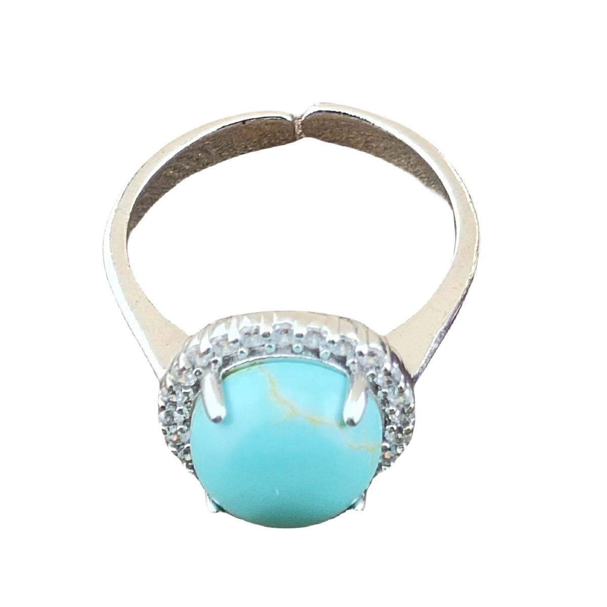 Silver Stone Rings for Women Girl Adjustable 10MM Gemstone Cabochons CZ Rhinestone Rings SR0179S