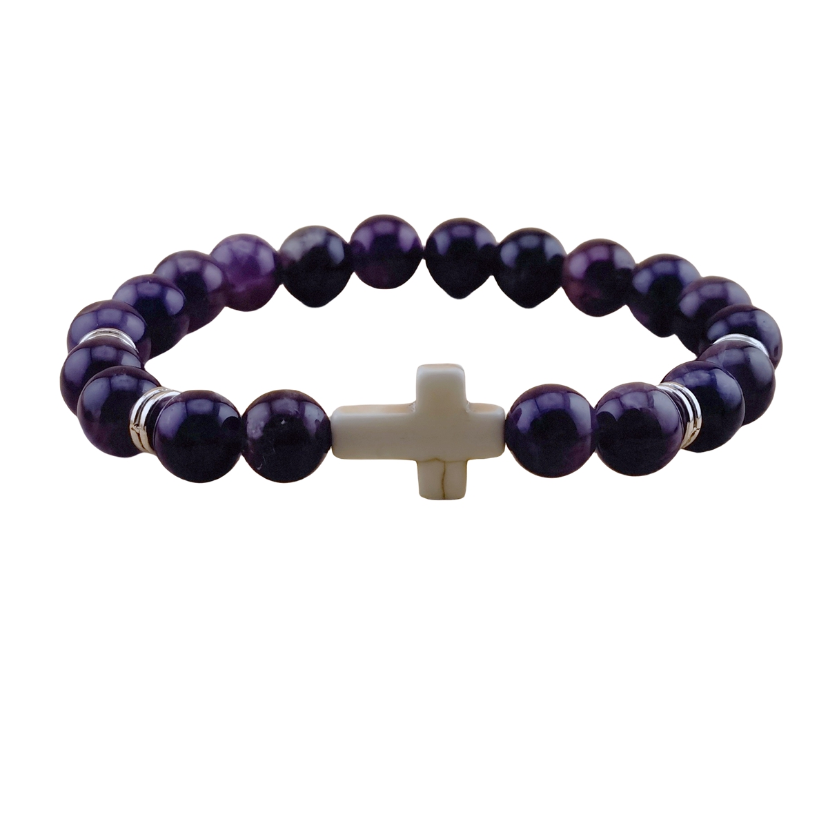 Natural Gemstone Cross Stretch Bracelets for Women Men 8MM Semi Preicous Stone Beads