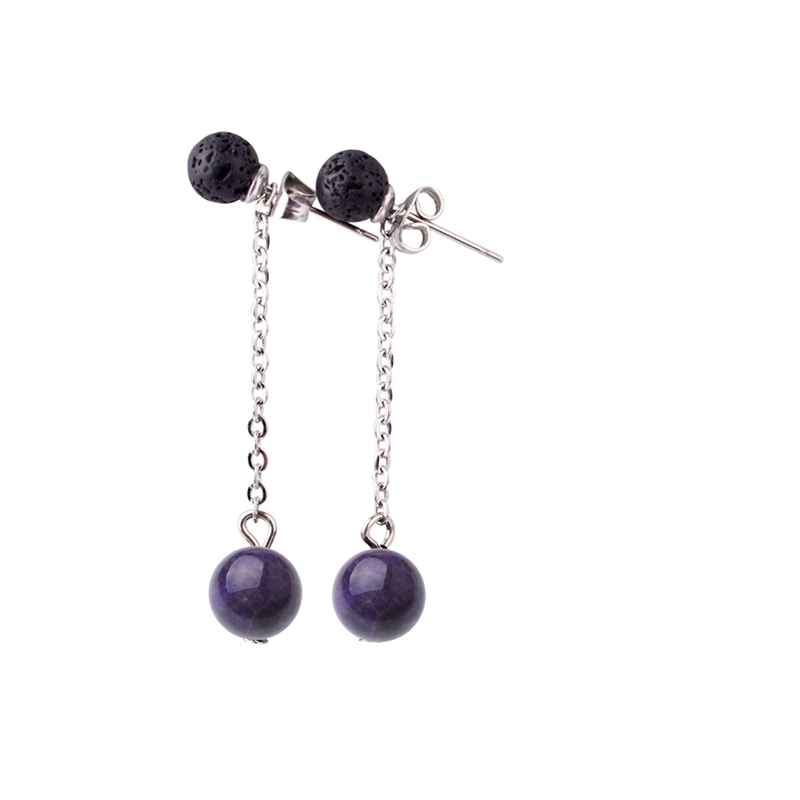 Lava Stone 6MM Earrings Stud Natural 8MM Gemstone long Chain Dangle Earring for women Girls