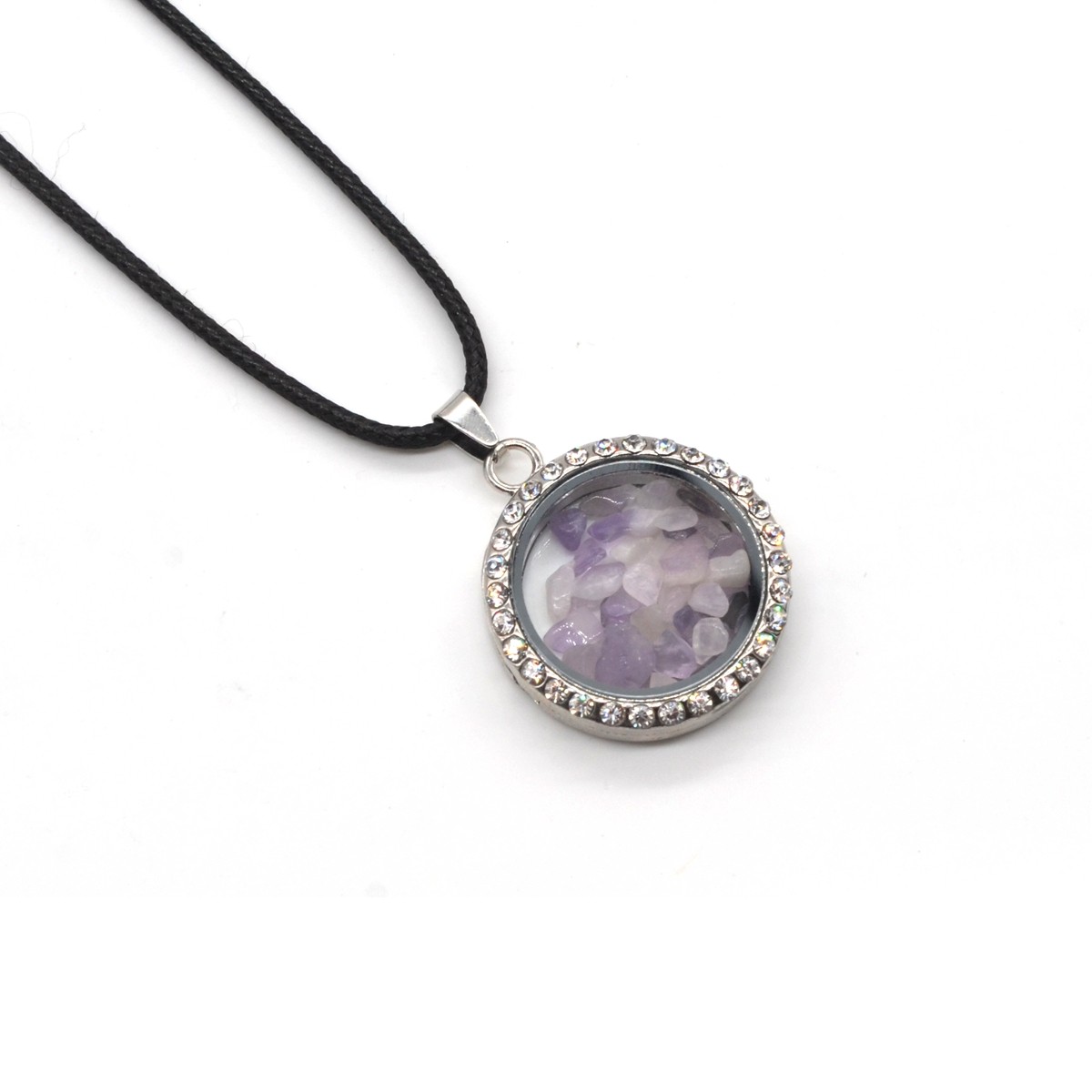 Natural Raw Gemstone 30MM Living Floating Memory Glass Locket Pendant Necklace 24" Chain