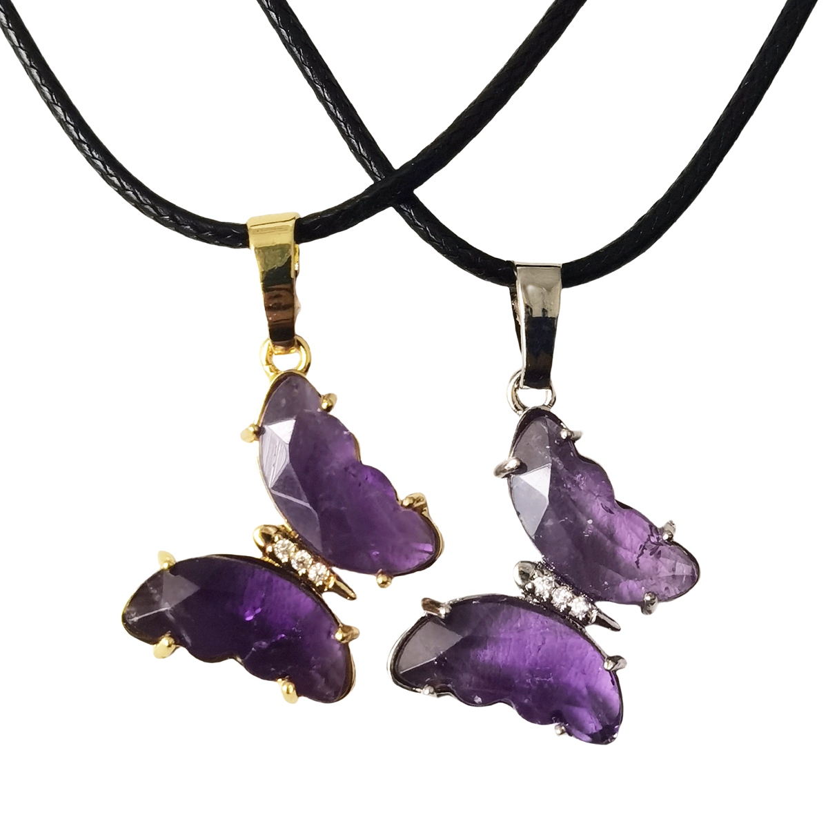 Natural Gemstone Butterfly Pendant Necklace with 45cm Black Cord SN1630-45F01