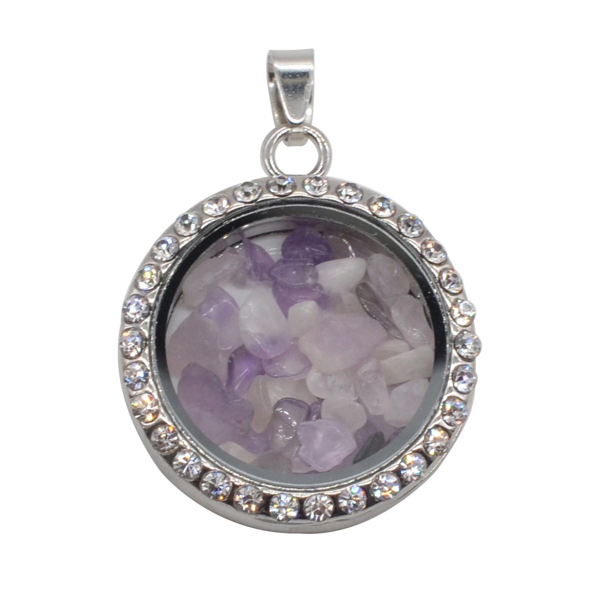 Natural Raw Gemstone 30MM Living Floating Memory Glass Locket Pendant Necklace 24" Chain