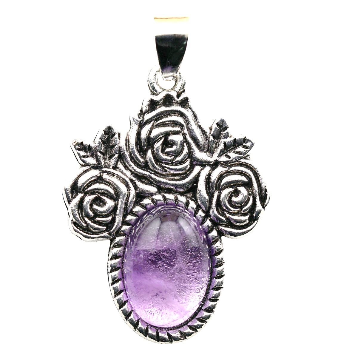 Silver Rose Flower Gemstone Pendant for Making Jewelry  10x14MM Stone Cabs