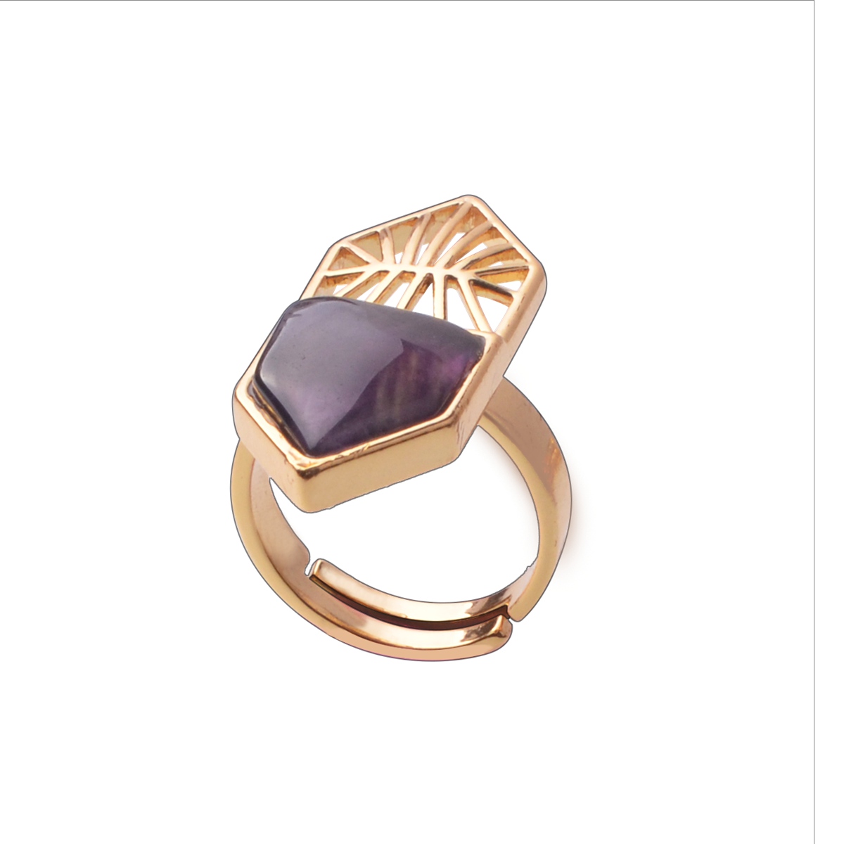 Gold Shield Gemstone Ring for Women Men 
