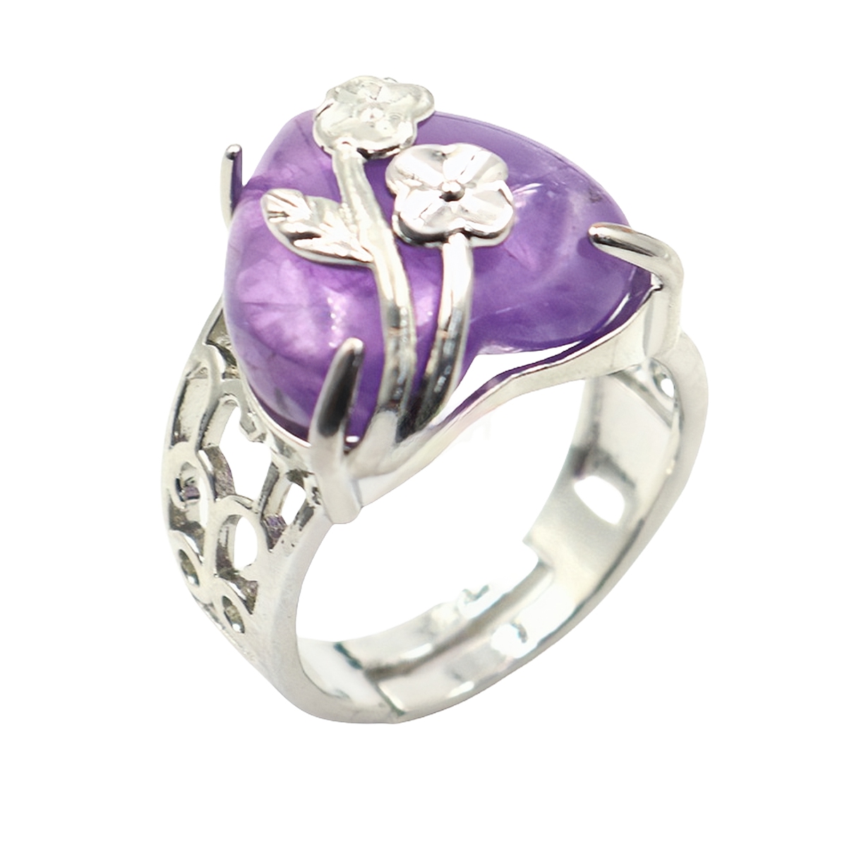 Silver 16MM Heart Stone Rings for Women Men Adjustable  SR0140S