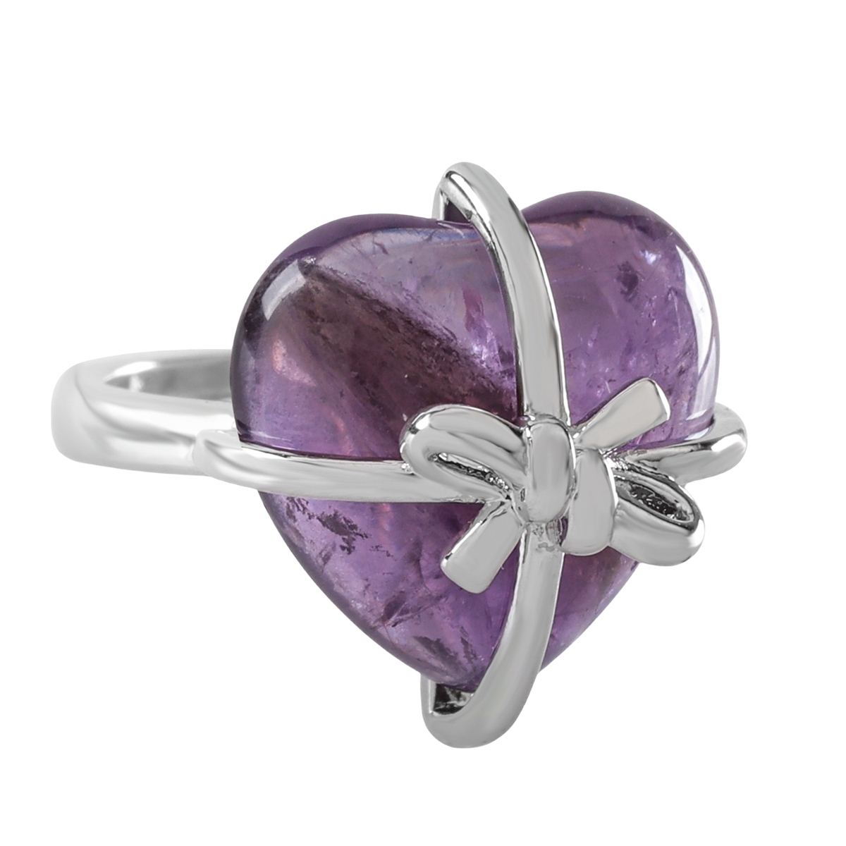 Silver Bowknot Heart Stone Rings for Women Men Adjustable SR0141S
