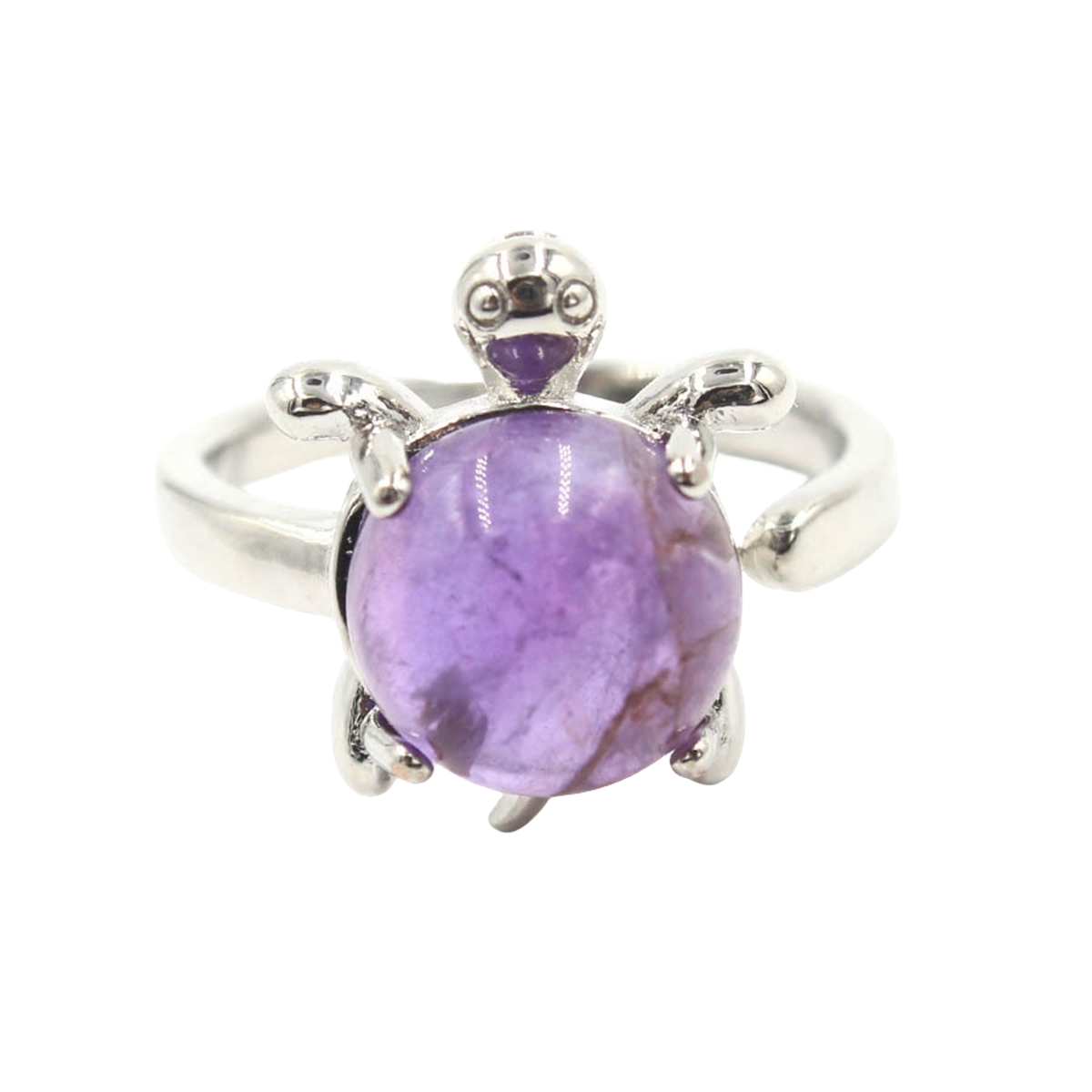 Silver Turtle & Tortoise Stone Rings for Women Men Adjustable SR0149S 10MM Gemstone CAB