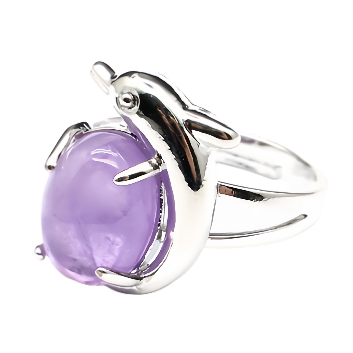 Silver Dolphin Stone Rings for Women Men Adjustable SR0150S 10MM Gemstone CAB