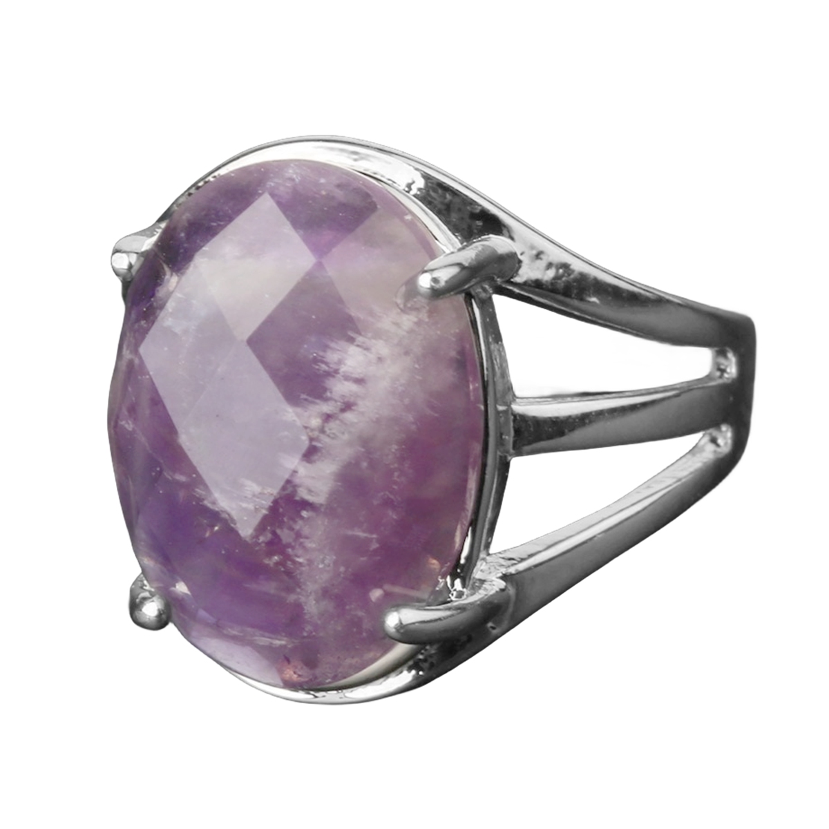 Silver Stone Rings for Women Men Adjustable 13X18MM Faceted Oval Gemstone CAB SR0155S