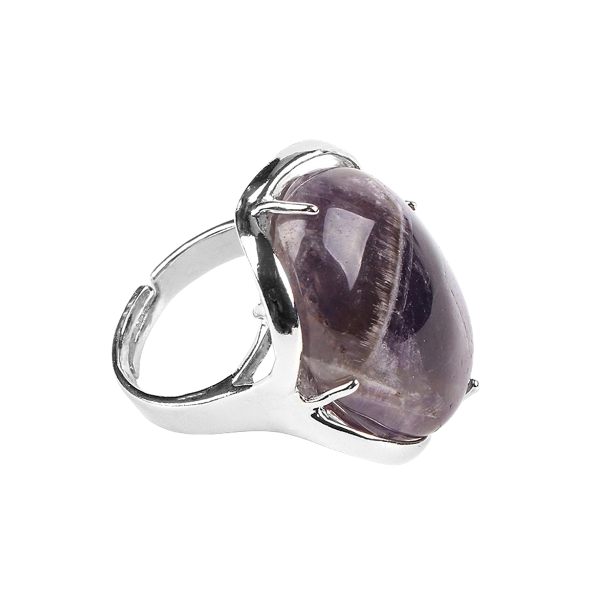 Silver Stone Rings for Women Men Adjustable 18x25MM Oval Gemstone CAB SR0156S 