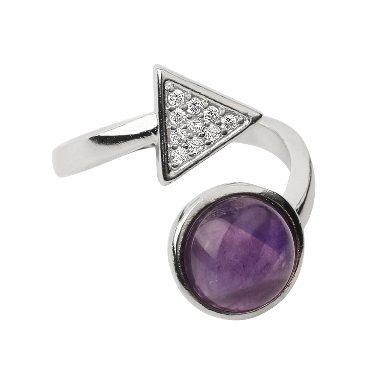 Natural Stone Triangle Rings 10MM Round Shaped Gemstone Jewelry For Women Anniversary Birthday Wedding Gift SR0159S