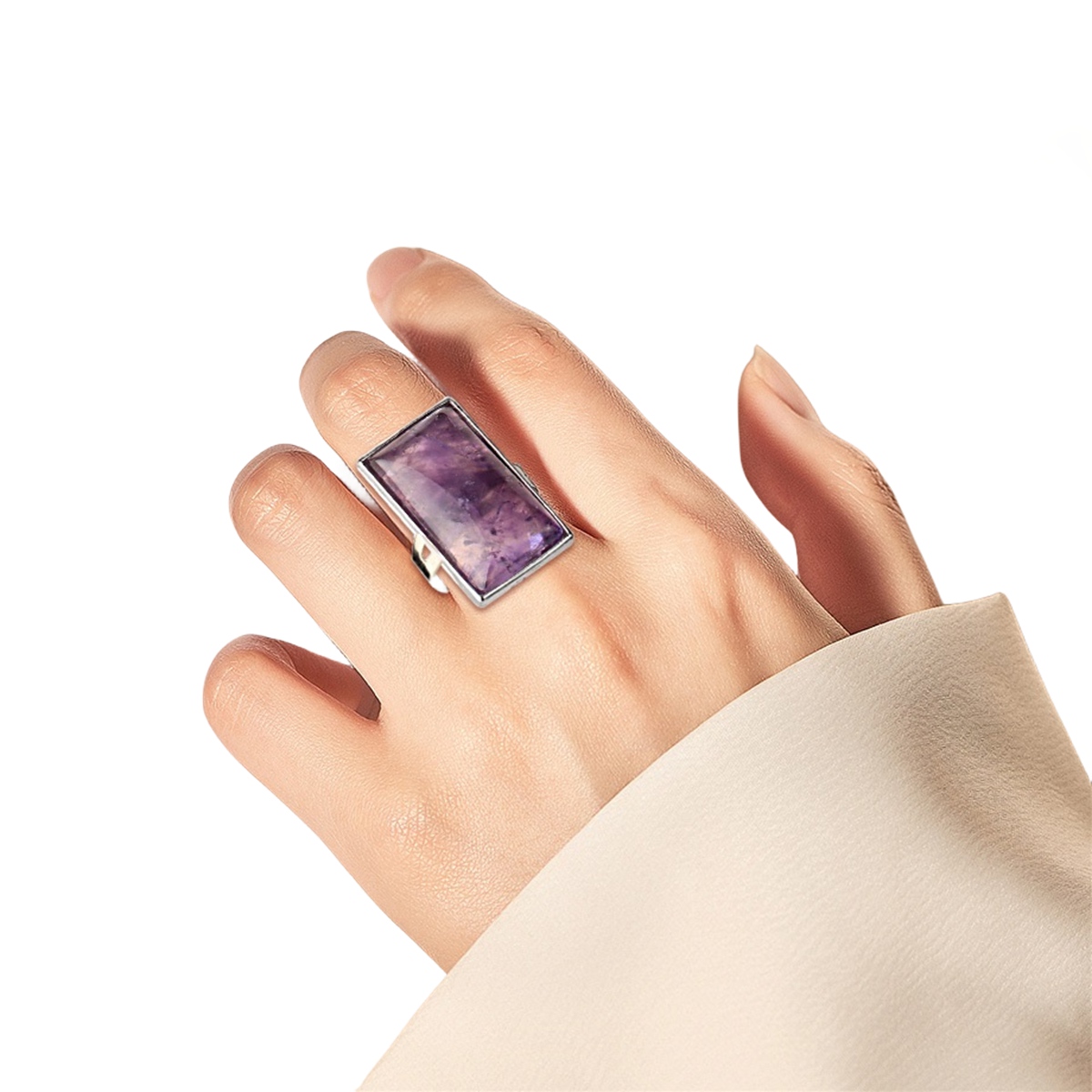 Rectangle Gemstone Rings for Women Girls 12x36mm Cuboid Crystal Womens Statement Ring SR0164S