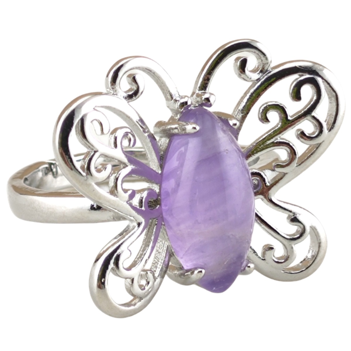 Silver Butterfly Stone Rings for Women Men Adjustable 7x15MM Horse Eye Gemstone CAB SR0175S