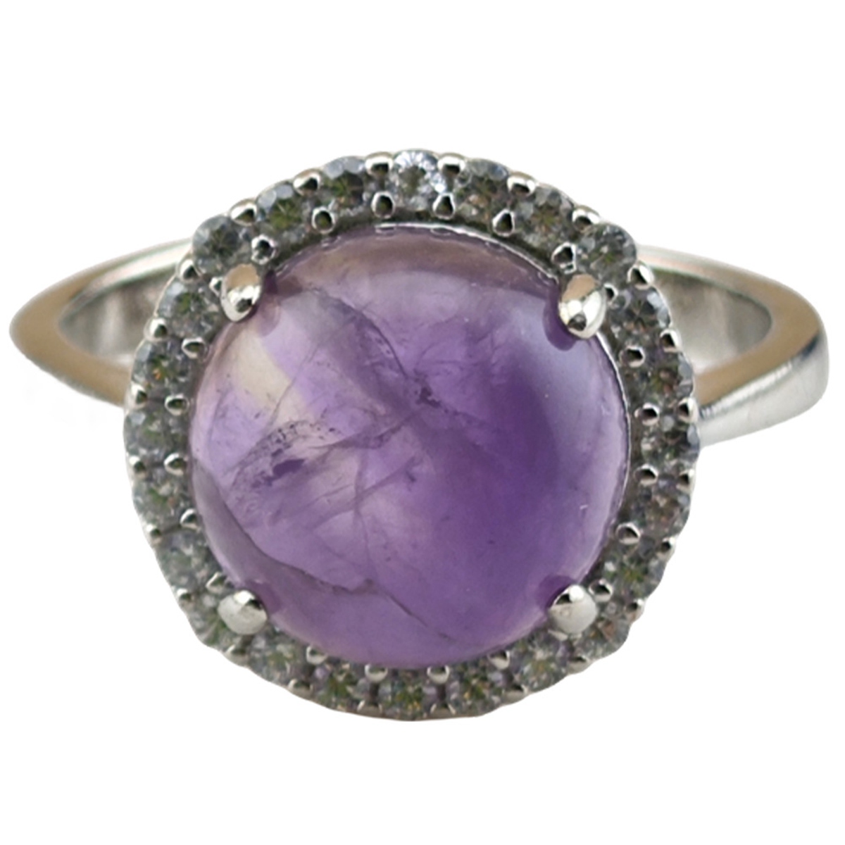 Silver Stone Rings for Women Girl Adjustable 10MM Gemstone Cabochons CZ Rhinestone Rings SR0179S