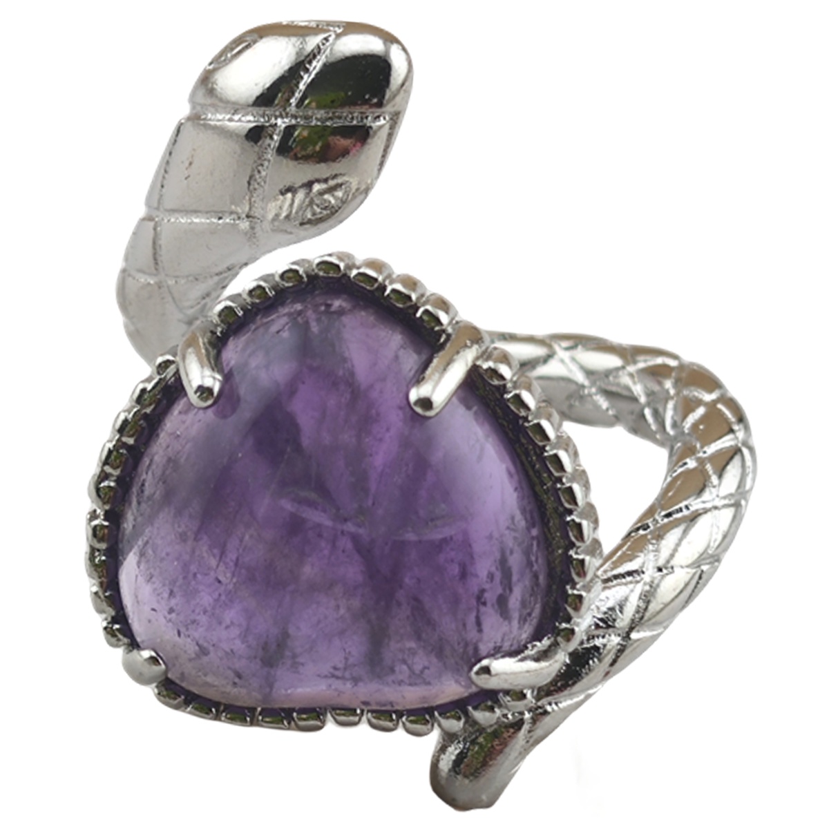 Silver Snake Stone Rings for Women Girl Adjustable 15MM Heart Gemstone Cabochons Rings SR0181S