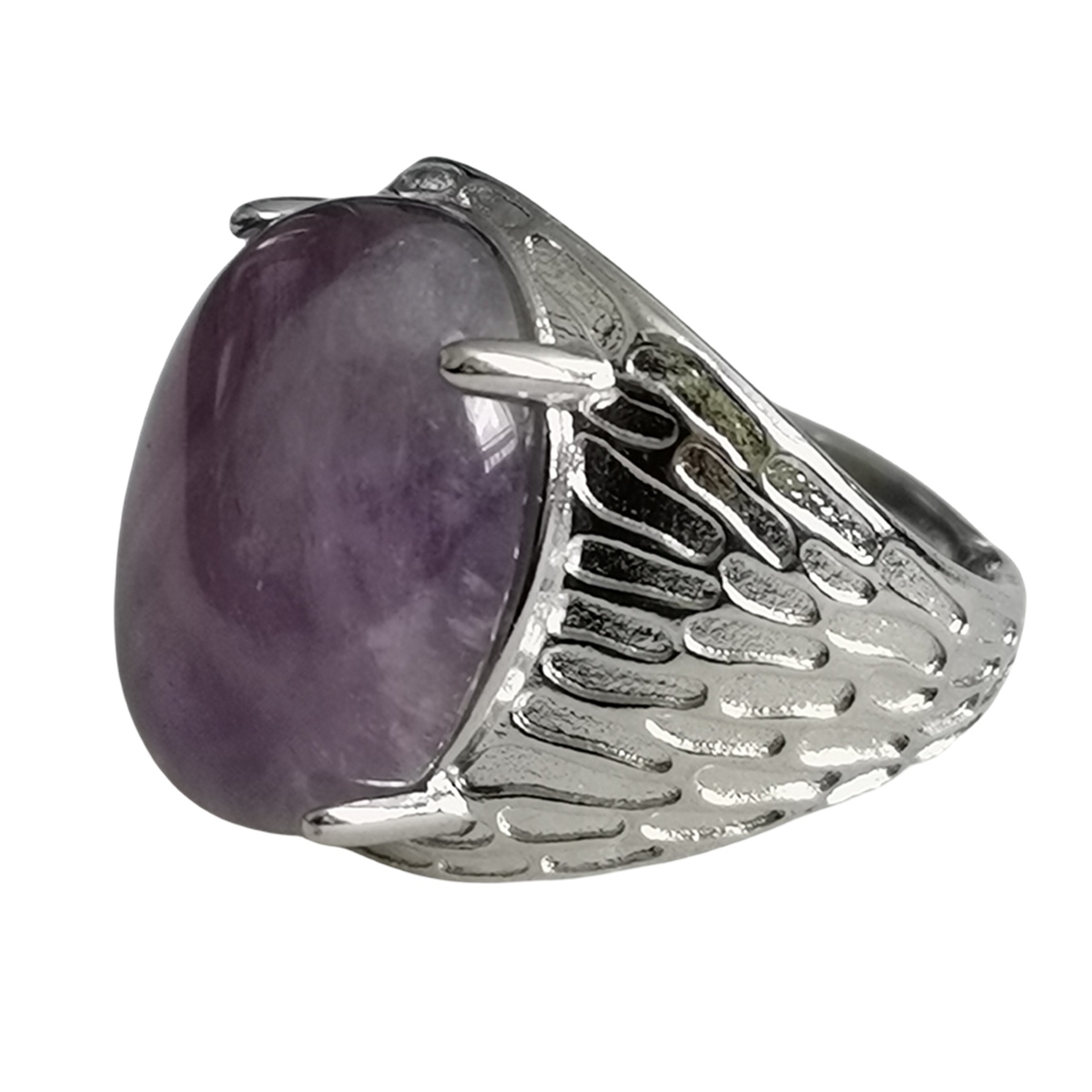 Silver Stone Rings for Women Men Adjustable 13x18MM Oval Gemstone CAB SR0183S