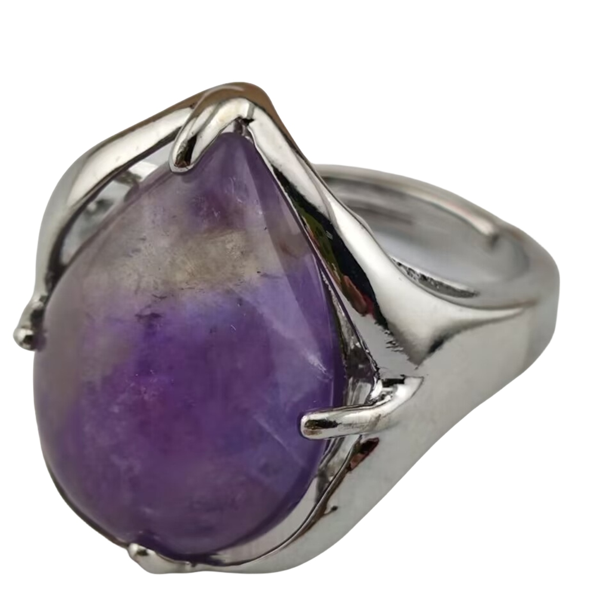 Silver Stone Rings for Women Men Adjustable 13x18MM Teardrop Gemstone Cabochons SR0186S