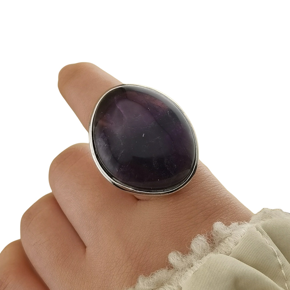 Silver Women Stone Rings Adjustable 25X30MM Gemstone Cabochons SR0188S