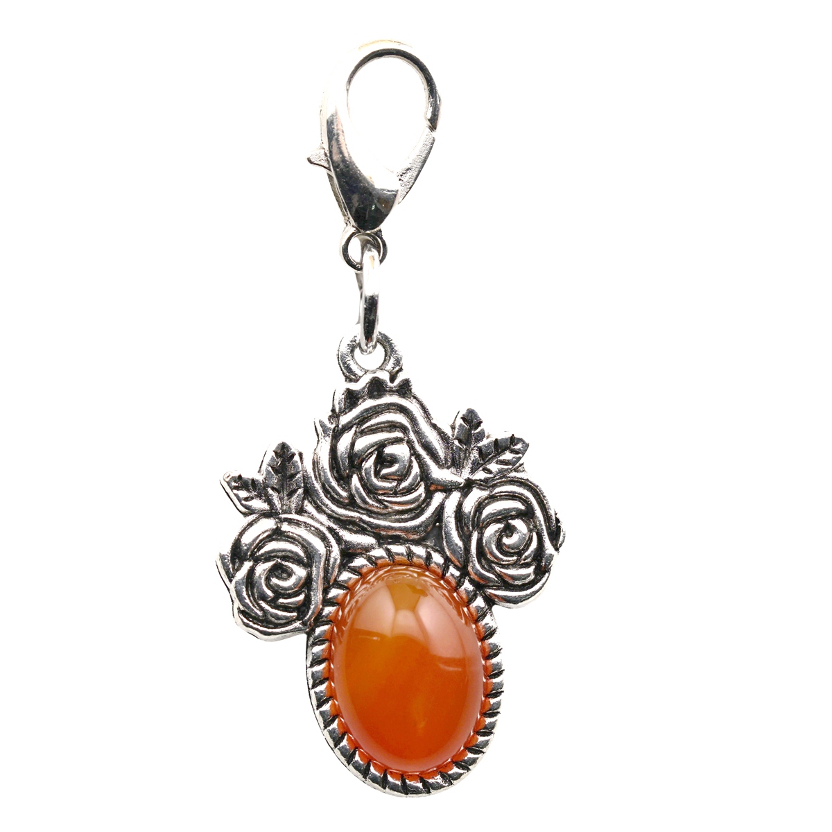 Silver Rose Flower Gemstone Pendant  Dangle Charms with Lobster Claw Clasp for Valentine's Day Mother Wedding Keychain Jewelry Making