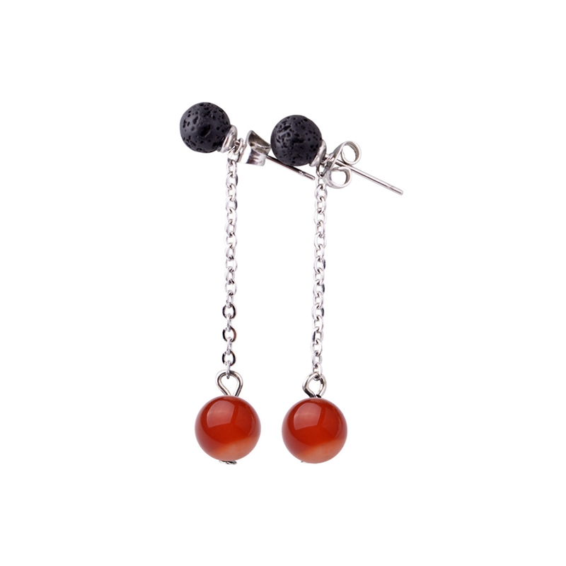 Lava Stone 6MM Earrings Stud Natural 8MM Gemstone long Chain Dangle Earring for women Girls