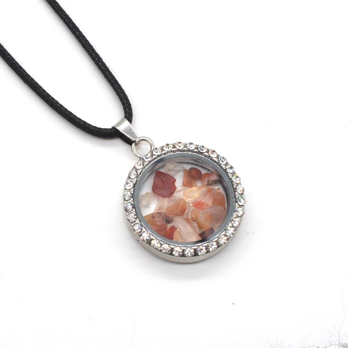Natural Raw Gemstone 30MM Living Floating Memory Glass Locket Pendant Necklace 24" Chain