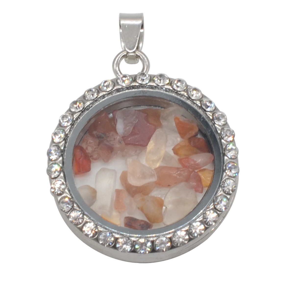 Natural Raw Gemstone 30MM Living Floating Memory Glass Locket Pendant Necklace 24" Chain