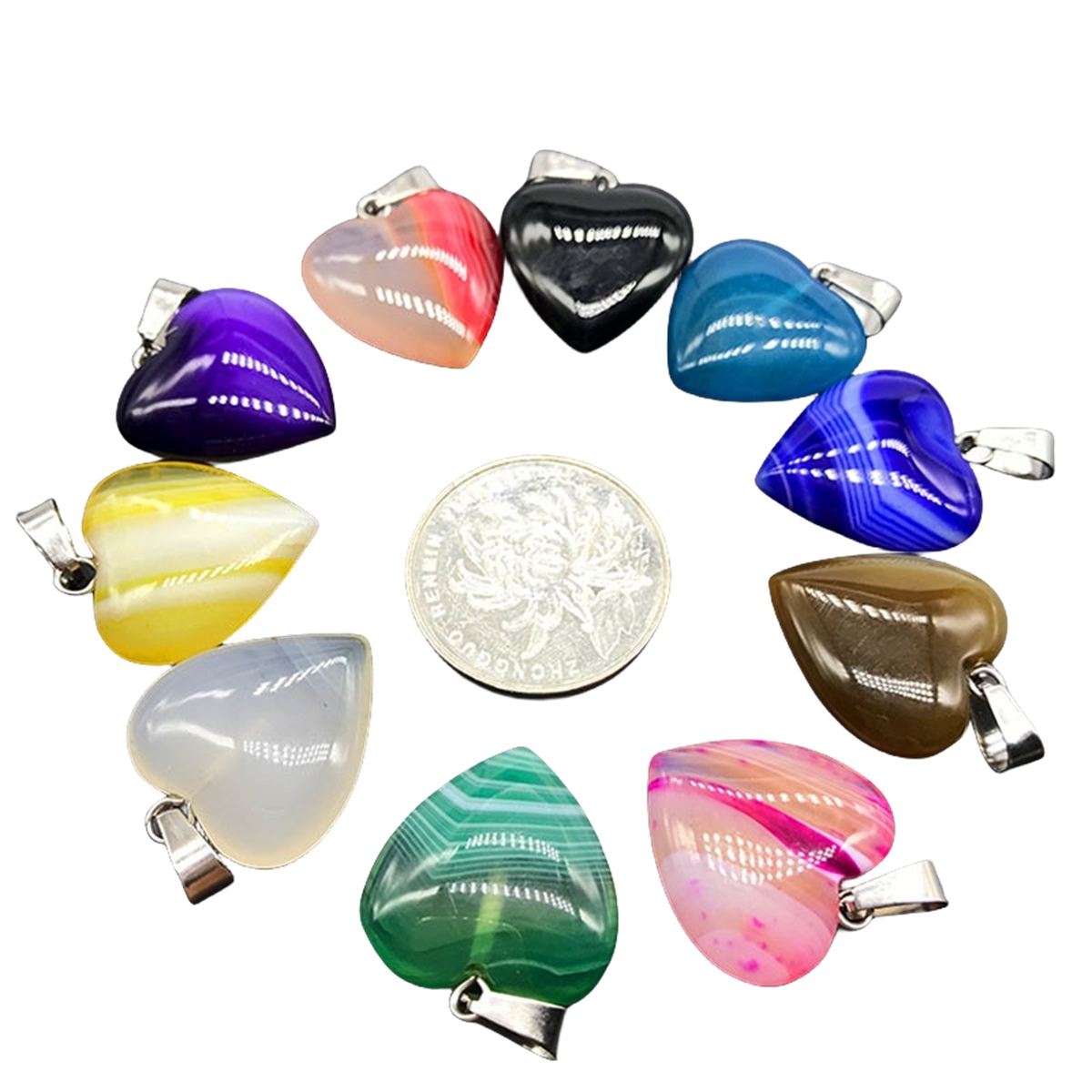 20MM Natural Agate Heart Stone Pendants for Making Jewelry Necklace Earrings Bracelets