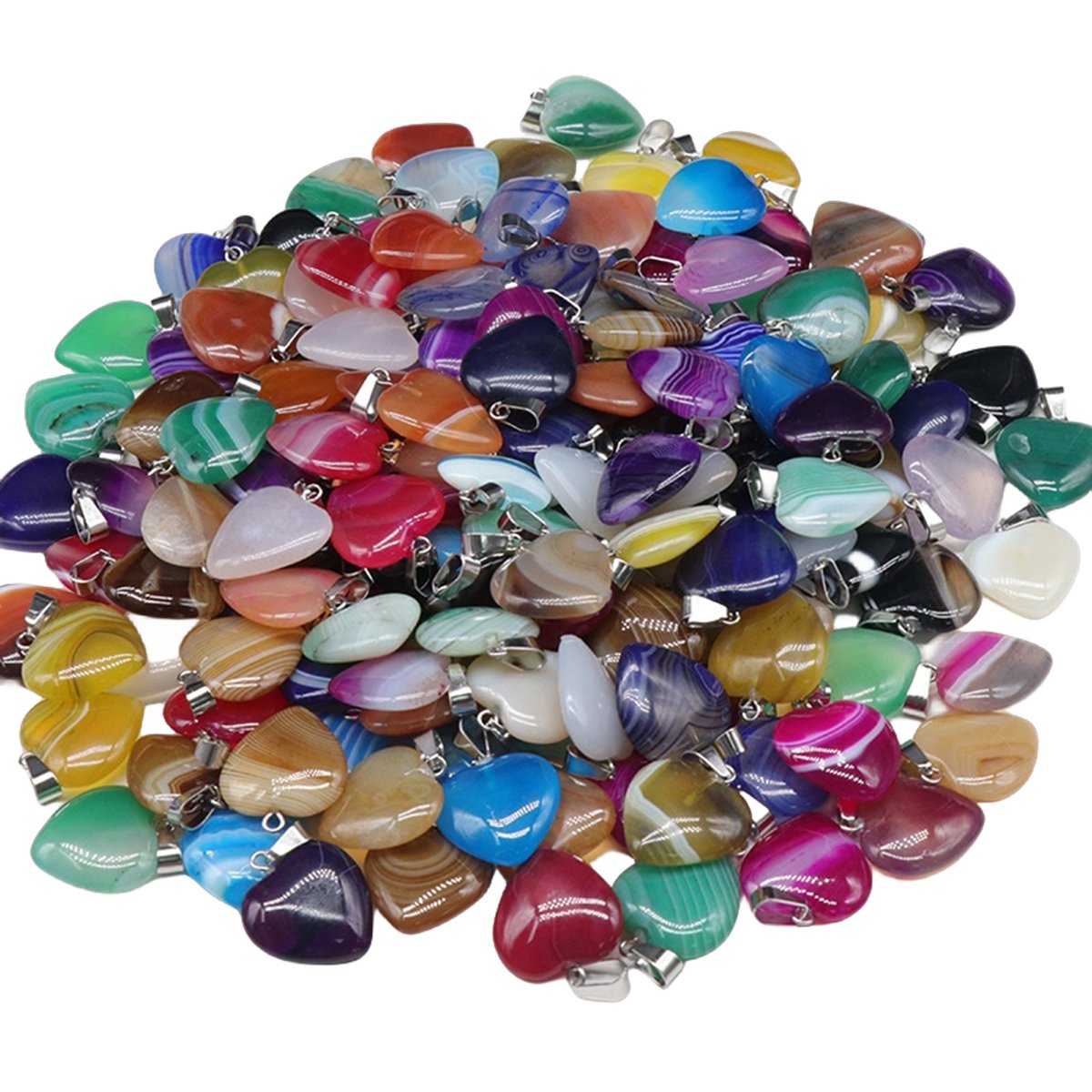 20MM Natural Agate Heart Stone Pendants for Making Jewelry Necklace Earrings Bracelets