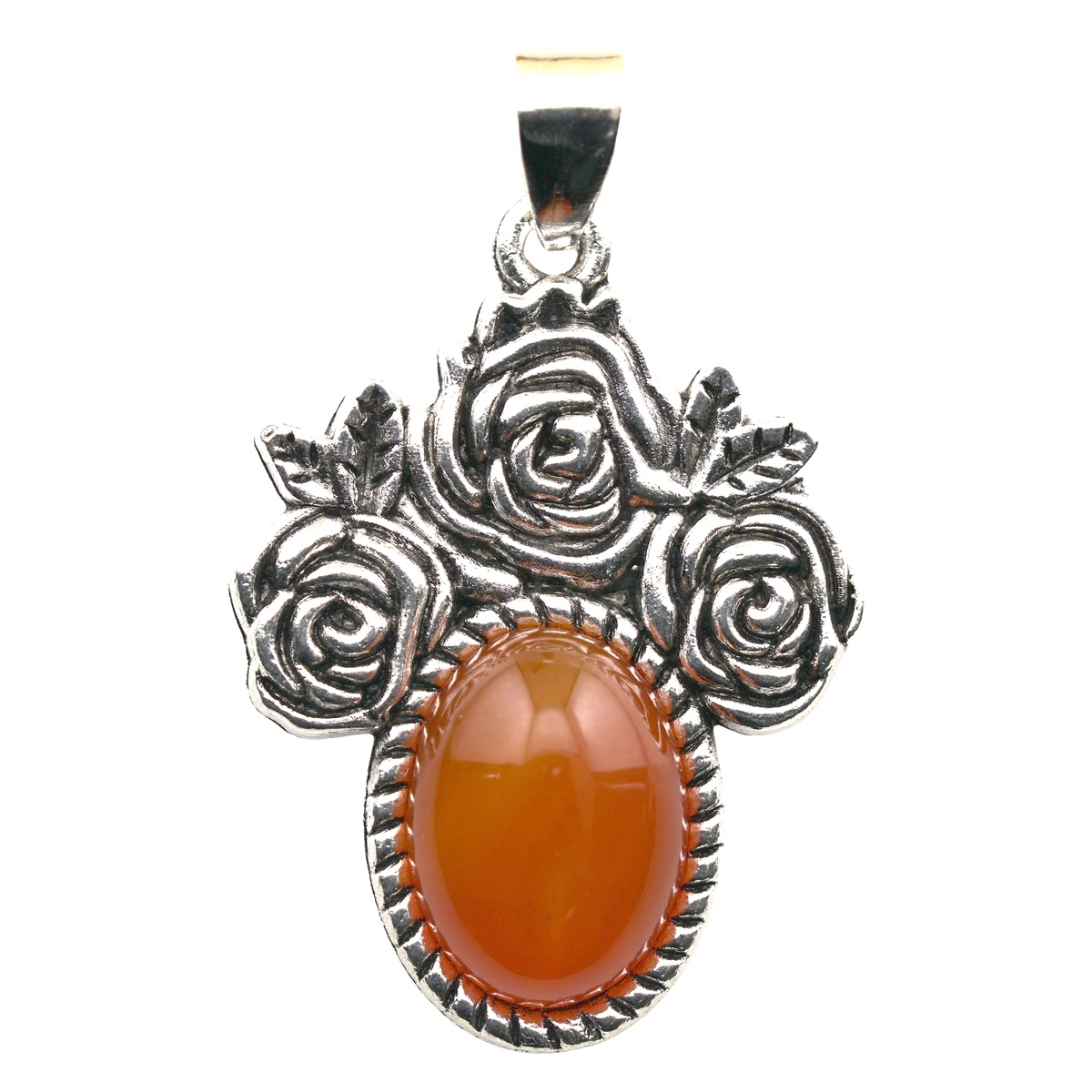 Silver Rose Flower Gemstone Pendant for Making Jewelry  10x14MM Stone Cabs