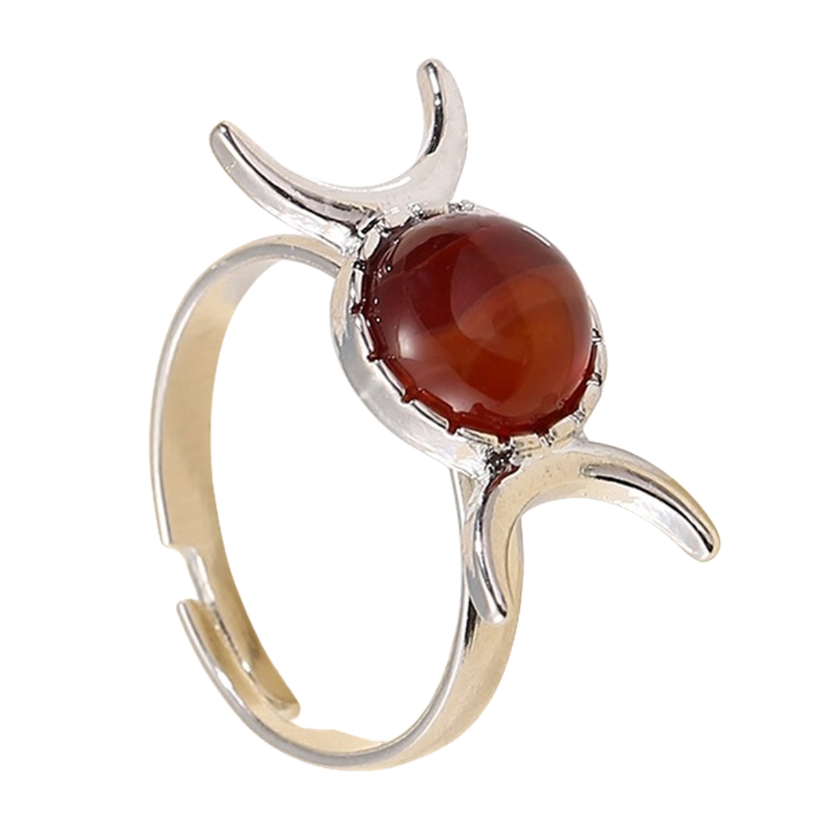 Silver Moon Stone Rings for Women Men Adjustable Healing Crystal Ring Copper Plated White Gold Horse Eye Gemstone  SR0133S