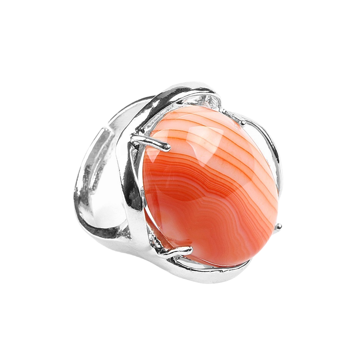 Silver Stone Rings for Women Men Adjustable 18x25MM Oval Gemstone CAB SR0156S 