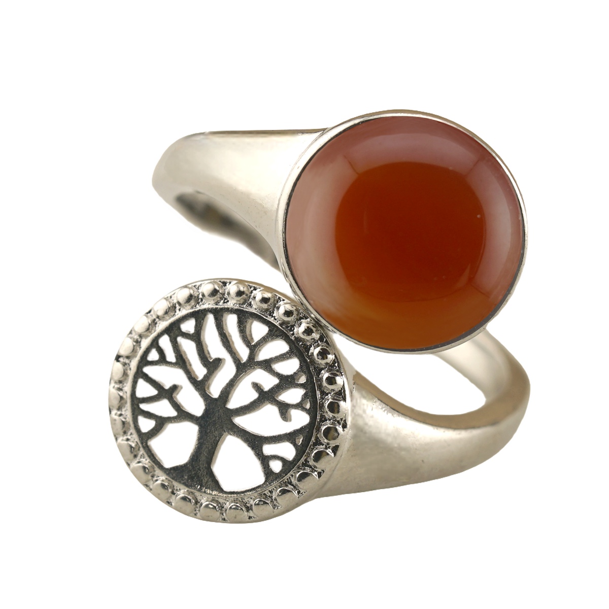 Silver Life of Tree Stone Rings for Women Men Adjustable 10MM Round Gemstone CAB SR0171S