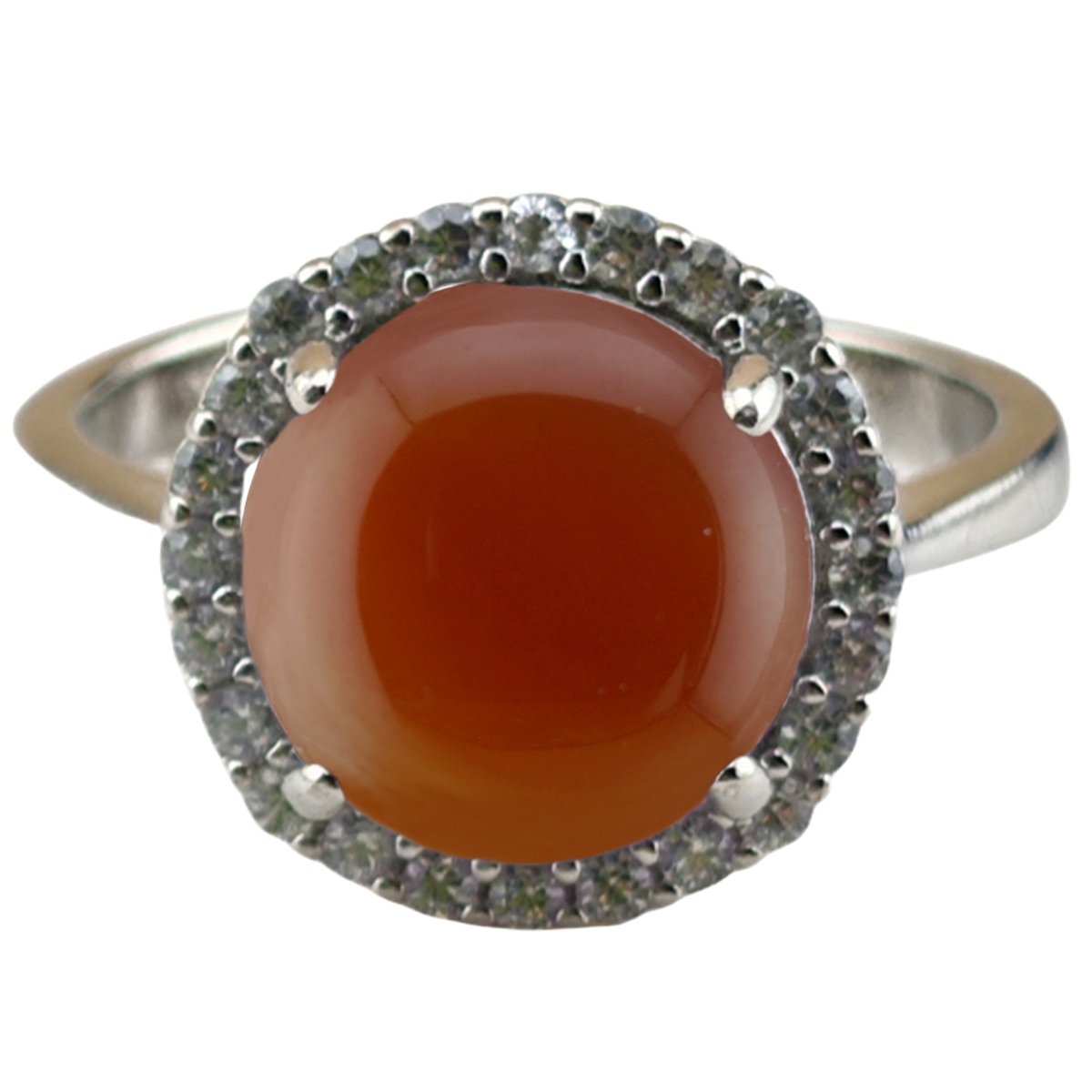 Silver Stone Rings for Women Girl Adjustable 10MM Gemstone Cabochons CZ Rhinestone Rings SR0179S