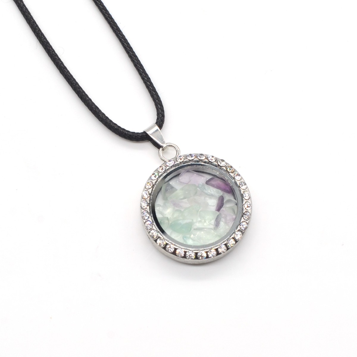 Natural Raw Gemstone 30MM Living Floating Memory Glass Locket Pendant Necklace 24" Chain