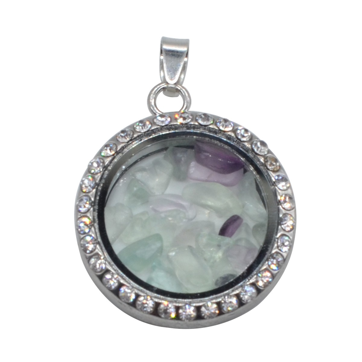 Natural Raw Gemstone 30MM Living Floating Memory Glass Locket Pendant Necklace 24" Chain